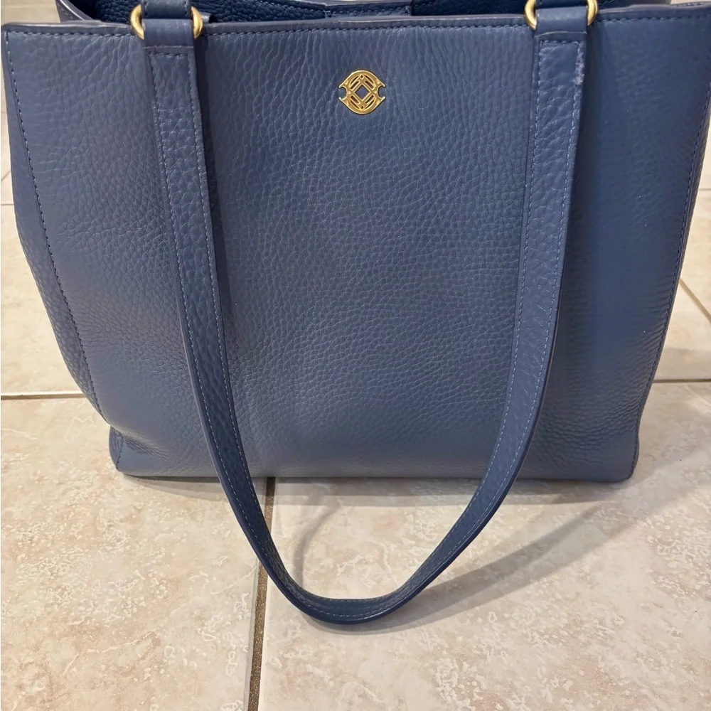 Dagne Dover Ash Blue Allyn Tote in Pebbled Leather with Gold Hardware - Picture 2 of 7